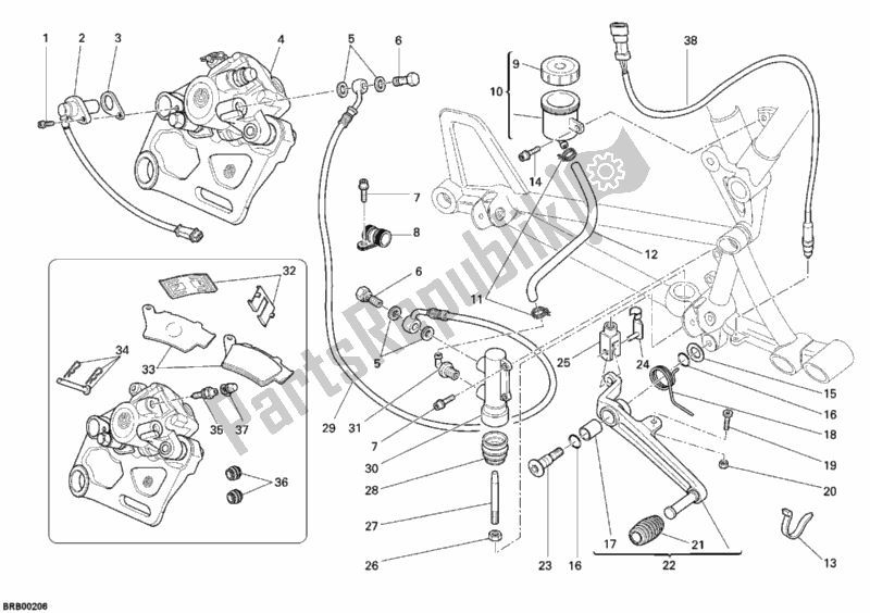 All parts for the Rear Brake System of the Ducati Sportclassic Sport 1000 USA 2008